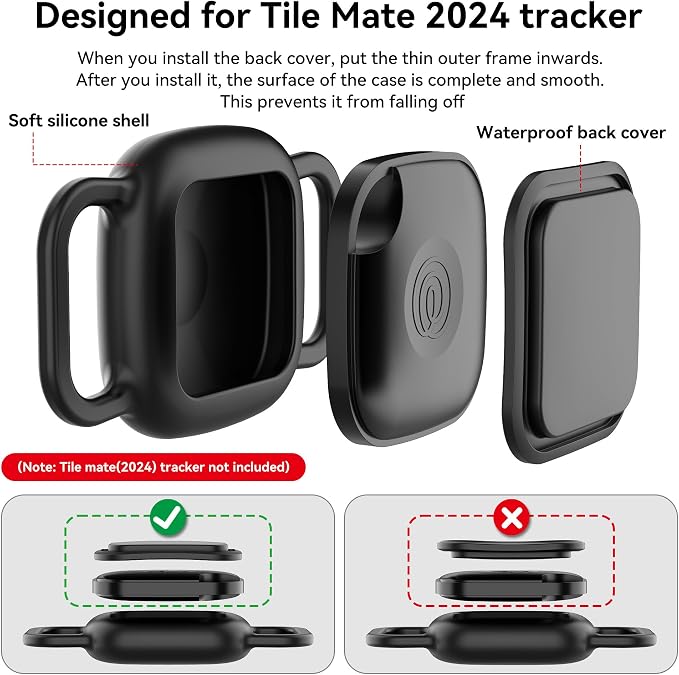DDJ Waterproof Dog Collar Holder for Life360 Tile Mate Tracker, 2-Pack Durable Silicone Cover, Anti Lost for Life 360 Tile Tracker Case for Cat & pet Collars, Easy Installation, Black,Pink Punch