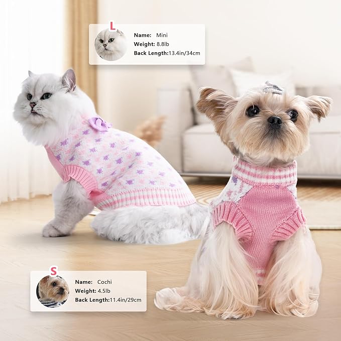 Dog Sweater for Small Dog Girl Soft Pet Christmas Halloween Sweater for Medium or Large Dogs and Cats Sweaters (Pink, XXL)