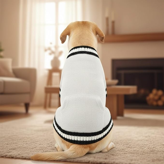 Grewear Pets Knit Sweater with Knit Back Pocket, Warm Comfortable Sweater for Pets, Soft Cozy Winter Pet Clothes, Stylish Multi-Colored Sweater for Dogs & Cats White XS