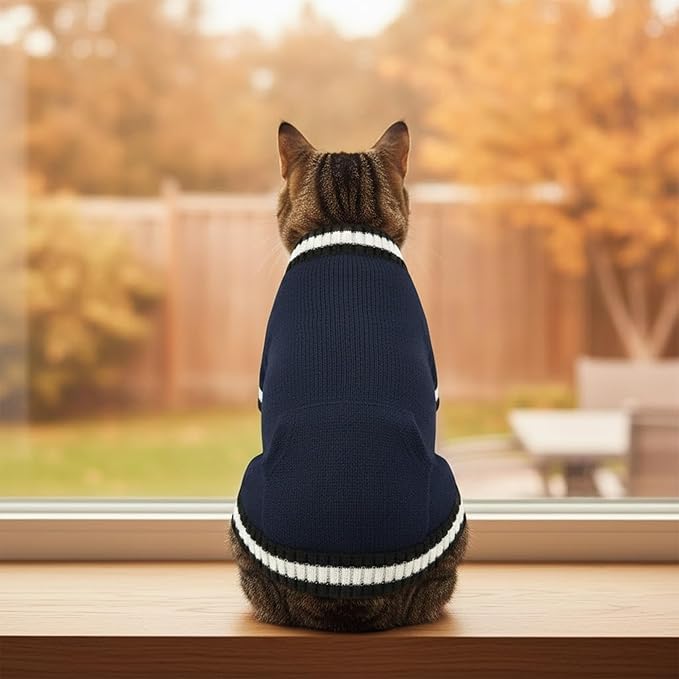 Grewear Pets Knit Sweater with Knit Back Pocket, Warm Comfortable Sweater for Pets, Soft Cozy Winter Pet Clothes, Stylish Multi-Colored Sweater for Dogs & Cats Navy XS