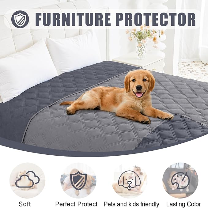 Smiry Waterproof Dog Bed Cover Blanket 68x82, Soft Reversible Pet Blanket, Washable Leakproof Cats Dogs Couch Cover for Sofa, Couch, Furniture, Lattice, Grey/Dark Grey