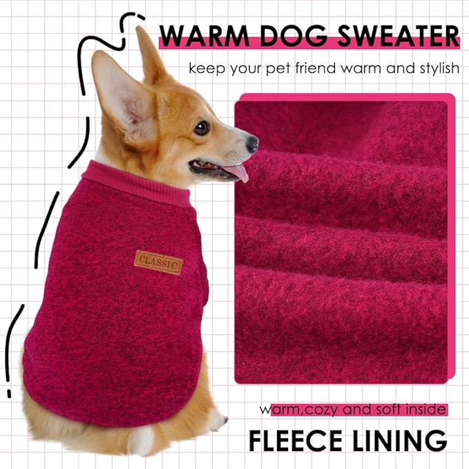 2 Pack Dog Sweaters for Small Dogs Girl Boy Winter Fleece Clothes Warm Soft Dog Sweatshirt Outfit for Dogs Cats Pet Apparel (Wine Red+Green, X-Large)