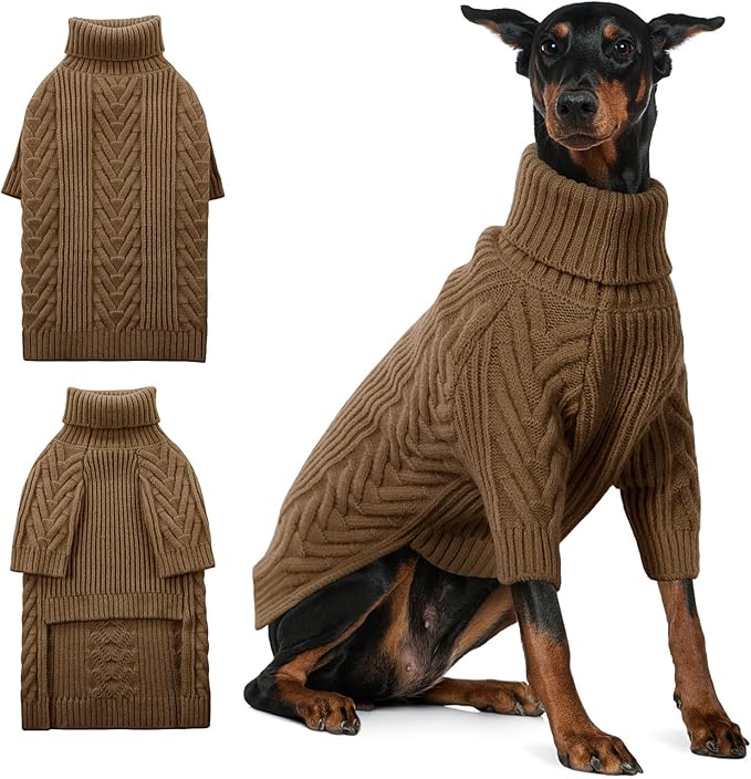 ASENKU Extra-Large Dog Sweater, Dog Sweaters for Extra Large Dogs, Pet Sweatshirt Apparel Turtleneck Pullover Winter for Doberman, Great Dane (Coffee, 3XL)