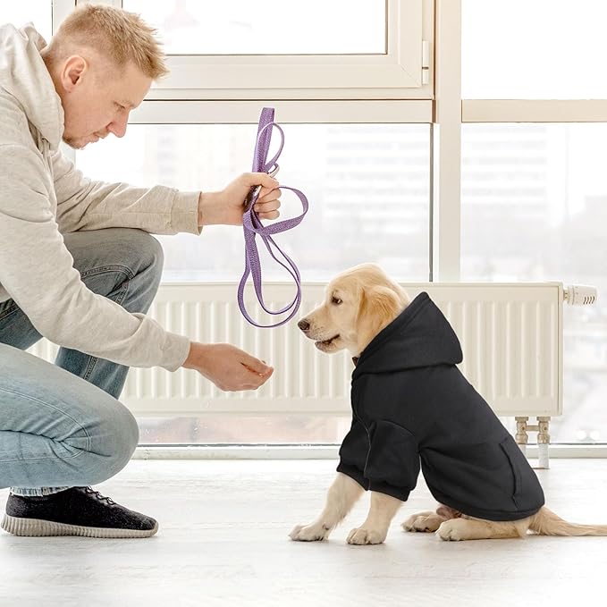 Dog Sweaters for Small Dogs Dog Hoodie Fleece Soft Clothes Sweatshirt with Pocket Hoodie for Small Dogs Puppy Sweater(Black&S)