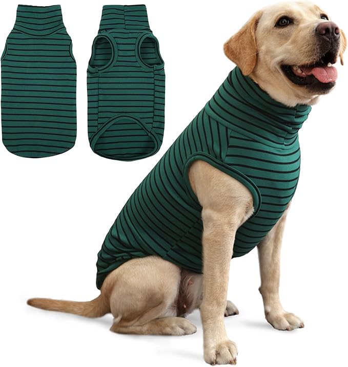 IECOii XL Dog Sweater - Stretch Fleece Vest with Turtleneck - Green Stripes,X-Large, Warm Pullover Dog Fleece Coat for Large Dogs - Christmas Pet Sweatshirt for Boys & Girls, Machine Washable