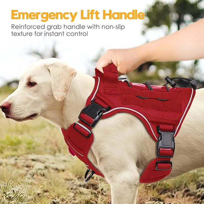 Heavy-Duty Tactical Dog Harness for Large Dogs, No Pull Adjustable Reflective Pet Vest with Molle System, K9 Military-Grade Control for Service Training, Outdoor & 10+ Breeds, Red, Medium
