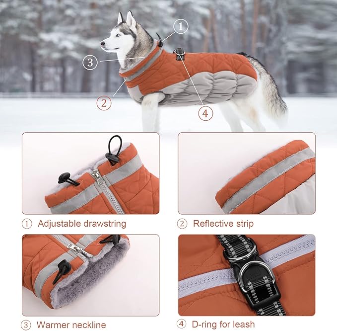 Lelepet Dog Coat Warm Dog Winter Coat Waterproof Dogs Jacket with Harness Built in Reflective Pet Fleece Vest Zip-Up Cold Weather Coats for Large Dogs Turtleneck & Windproof Coats Boxer Brown XL