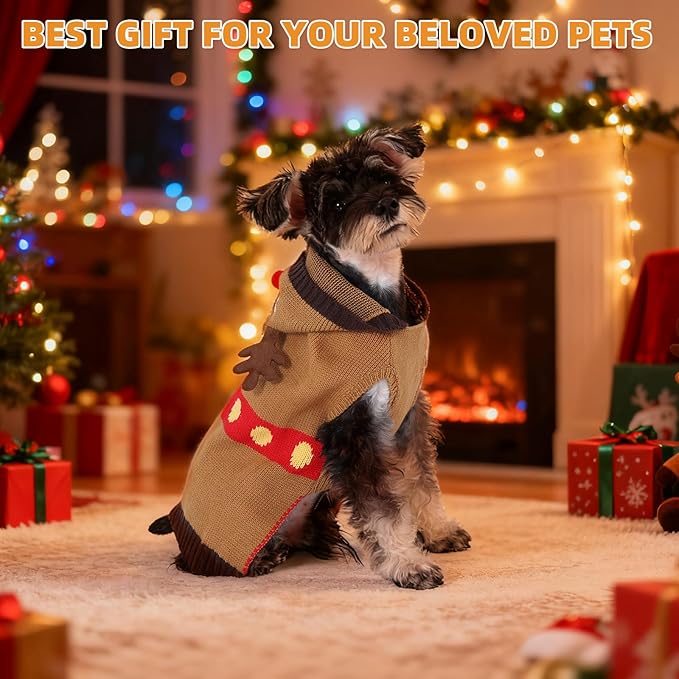 KOOLTAIL Christmas Dog Sweater,Cold Weather Cable Knitwear for Small Medium Large Dogs,Holiday Best Gift,Reindeer Style Thick Warm Winter Pet Clothes for Bulldog,Dachshund,Yorkie,XS