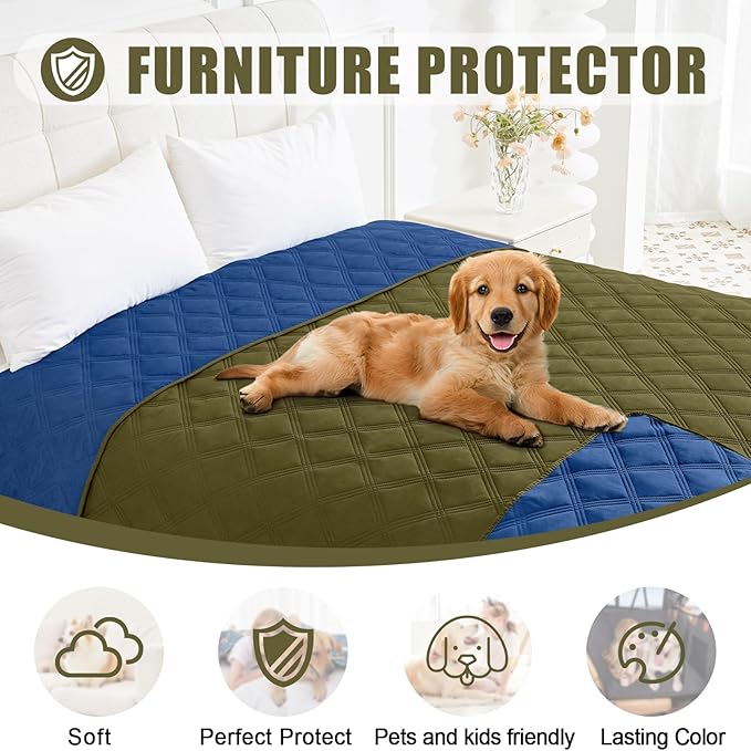 Smiry Waterproof Dog Bed Cover Blanket 30x53, Soft Reversible Pet Blanket, Washable Leakproof Cats Dogs Couch Cover for Sofa, Couch, Furniture, Lattice, Green/Navy