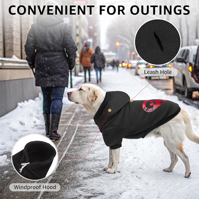 SCENEREAL Dog Hoodie with Leash Hole, Warm & Soft Fleece Dog Sweater & Sweatshirt for Small Medium Large Dogs, Pets Clothes Cold Weather Costume, Heart Print M