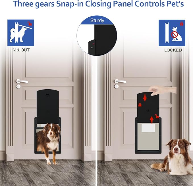 [Classicmacher] Plastic Dog Doggy Door with Magnetic Soft Flap,Medium,Black | Medium Dog Door for Interior&Exterior doors,Plastic Doggy Door with Sliding Lock Panel for Wood,PVC,Metal&Panel Doors