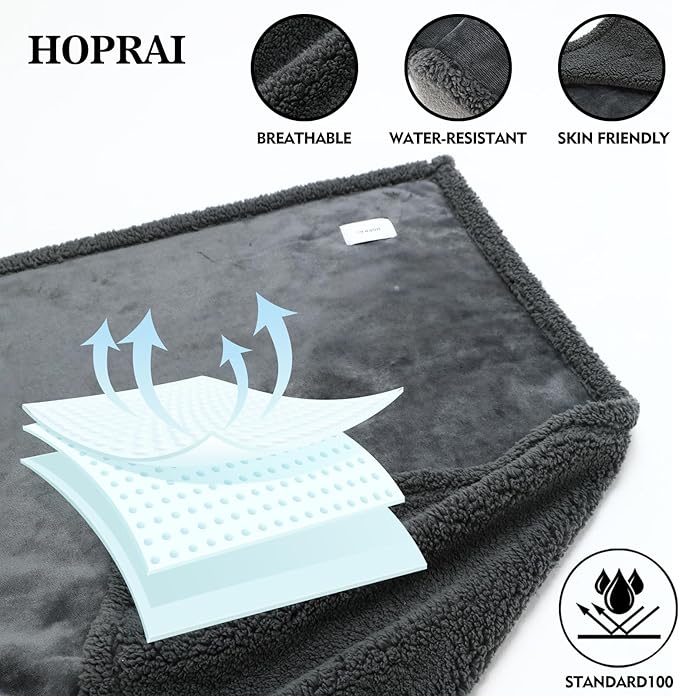 HOPRAI Waterproof Pet Blanket for Medium Large Dogs Washable Fluffy Thick Jacquard Shag Fleece Warm Sherpa Pet Blanket Cats Puppy Couch Protection (Gray L57*65inches)