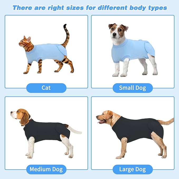 2 Packs Breathable Cotton Dog Recovery Suit for After Neuter Spay Abdominal Wounds Protector, Professional Anti-Licking Onesies for Male Female Pets Surgery Bandages, XL Black Blue Pure