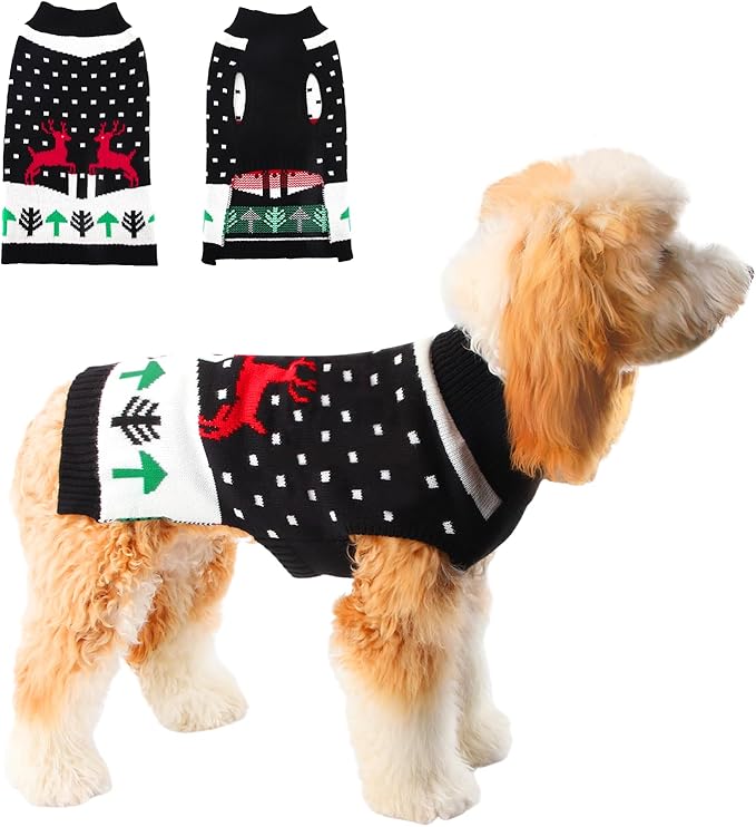 TONY HOBY Dog Christmas Sweater Puppy Cold Weather Pullover Classic Knitwear, Doggy Winter Coat Small Doggie Sweater, Thick Warm Winter Pet Clothes, Knitted Warm Dog Sweatshirt (L, Black)