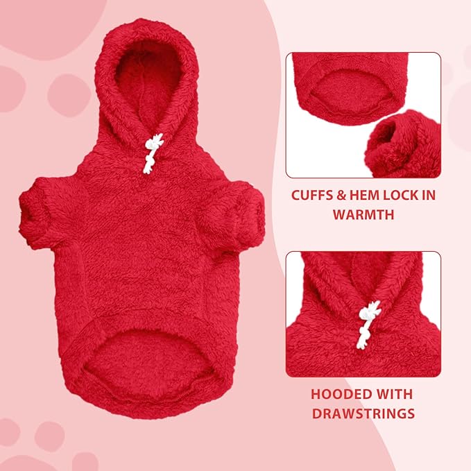Fuzzy Dog Sweaters for Small Dogs Dog Hoodie Pet Clothes Warm Soft Cozy Coats Hooded Sweatshirt Fleece Small Pet Hoodies Sweater(Red-S)