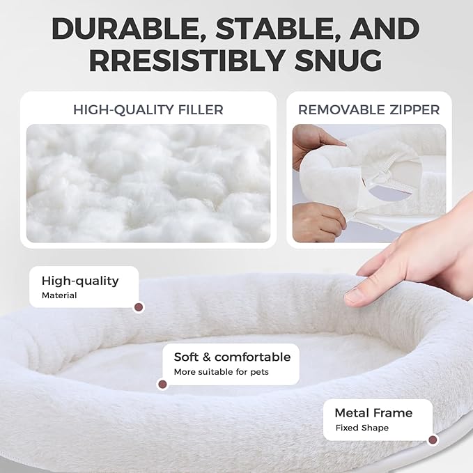 Rotating Cat Desk Bed for Remote Workers, Home Office Staff and Gamers ，Quality Soft Cat Bed, 360° Swivel, Removable Washable Cushion, Comfortable and Easy to Assemble, Supports up 40 lbs(White)