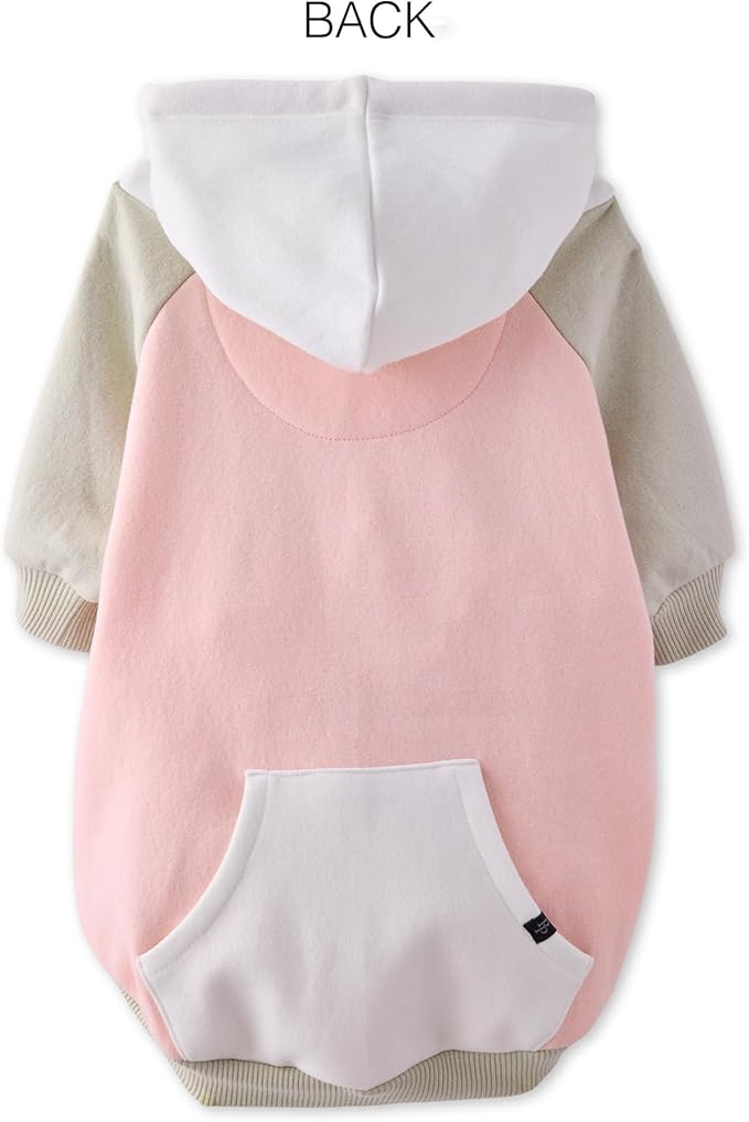 Rocky II - The Extra Comfy Hoodie, Organic Cotton and Recycled Poly Dog Hoodie Pet Coat Sweater for Small, Medium, Large Dogs, Pink Color Block, XXX-Small (up to 5lbs)