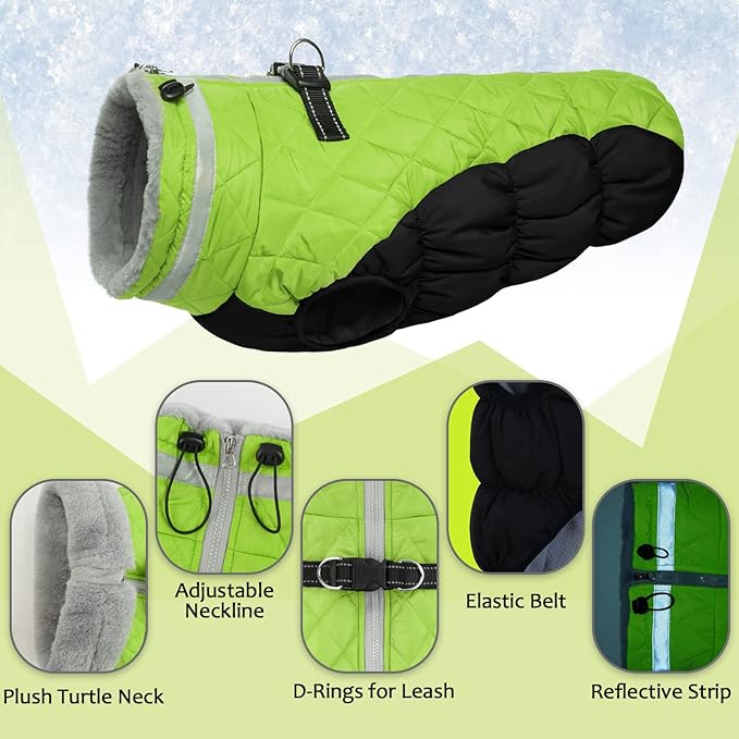 Lelepet Dog Coat Warm Dog Winter Coat Waterproof Dogs Jacket with Harness Built in Reflective Pet Fleece Vest Zip-Up Cold Weather Coats for Extra Large Dogs Turtleneck & Windproof Coats Great Dane 3XL