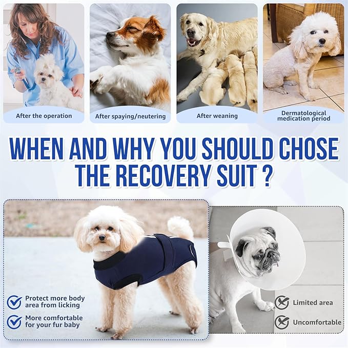SlowTon Dog Surgery Recovery Suit - Zipper On Dog Onesies After Surgery for Female Male Dogs, Abdominal Wounds Bandages Cone/E-Collar Alternative Dogs Body Suit Anti-Licking(Dark Blue,L)