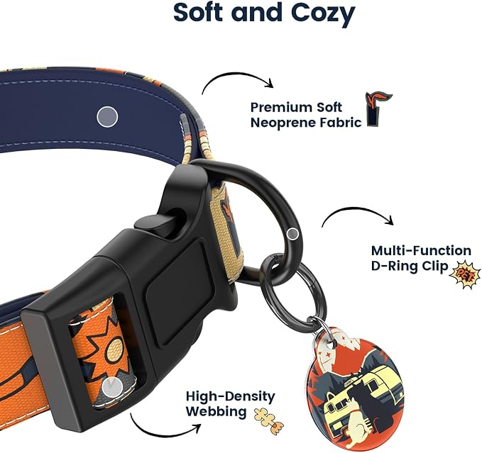 Dog Collar with QR Code ID Tag, Adjustable Pet Collar, Dark Blue, S