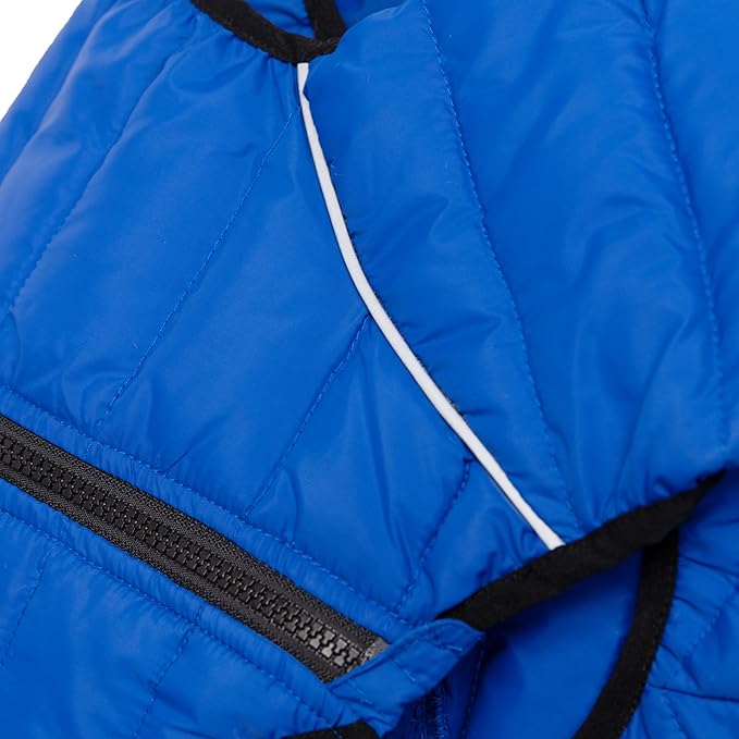 Lovelonglong Dog Coat Dog Warm Jacket, 4 Legs Covered Waterproof Windproof Reflective Warm Dog Vest, Zippered Adjustable Outdoor Dog Snow Jacket for Small Medium Large Dogs Blue XXXL