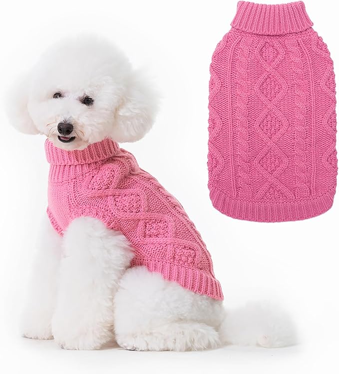 BINGPET Thermal Knitted Dog Sweater for Small Medium Large Dogs,Winter Dog Cat Coat Warm Sweartershirts Outfits,Classic Cable Knit Turtleneck Pullover Dog Jumper Coat Warm Sweartershirts