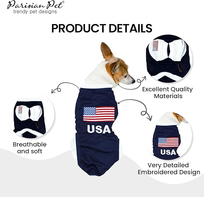 Parisian Pet Dog Jersey – Embroidered USA Mesh Fabric Soccer & Sportswear – Lightweight Basketball Football Olympic Pet Clothes for Large Dogs - 3XL