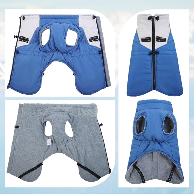 ROZKITCH Dog Jacket for Cold Weather, Dog Coat for Autumn Winter with Turtleneck, Pet Clothes with Adjustable Buckles, Soft Warm Pet Clothing with Reflective Strip for Medium Large Dogs Blue XL