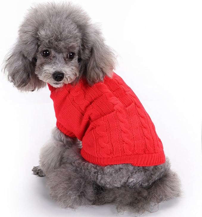 Small Dog Sweaters Knitted Pet Cat Warm Dog Sweatshirt Winter Clothes Kitten Puppy Sweater (X-Small,Red)