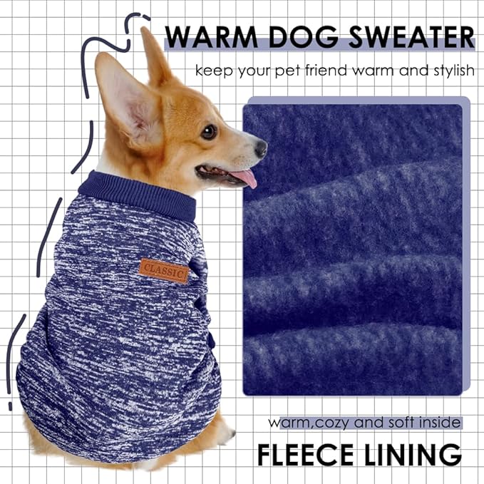 3 Pack Dog Sweaters for Small Dogs Girl Boy Winter Fleece Clothes Warm Soft Dog Sweatshirt Outfit for Dogs Cats Pet Apparel (Navy Blue, Medium)