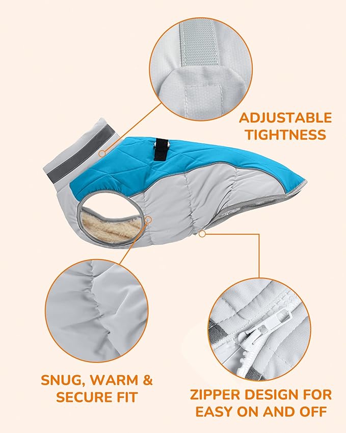 Dog Coat for Small Dogs, Adjustable Dog Jackets for Cold Weather, Reflective Winter Coat with Built-in Harness, Snowsuit Fits Dogs 5-8 lbs and Up, Size XS Blue