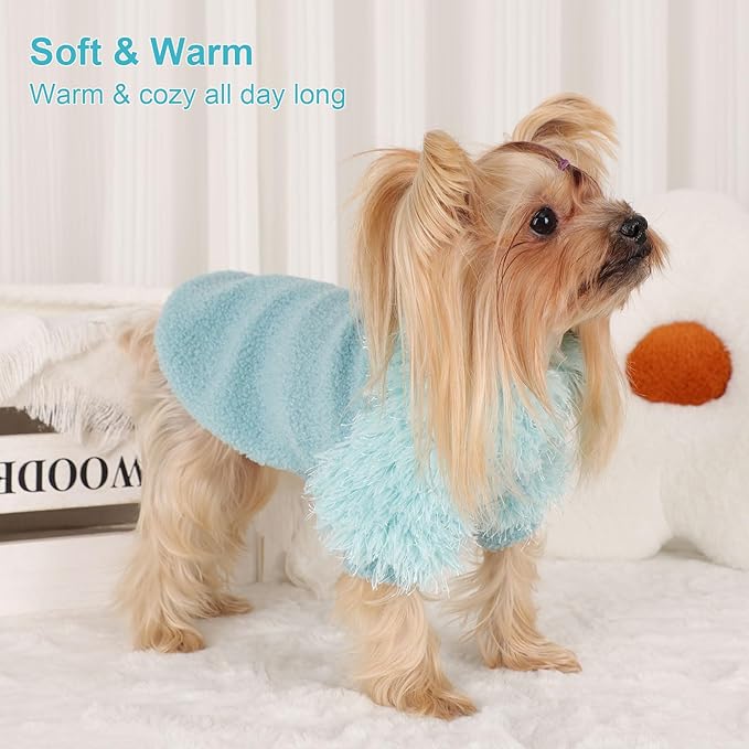 Small Dog Sweater Turtlenecks Dog Sweaters for Small Dogs Winter Fleece Doggy Clothes Puppy Outfits Cold Warm Pet Sweater Puppy Coat Doggie Jacket for Chihuahua Yorkie Teacup Cat Apparel, Cyany, XS