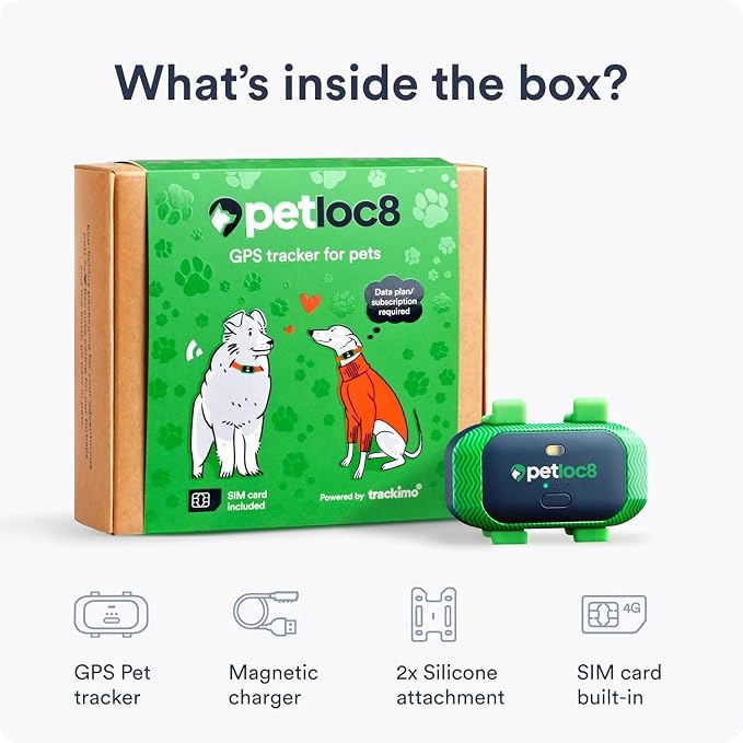 Dog GPS Tracker - Real-Time Location Tracking Device with App - Smart Alerts & Geo-Fence - Collar-Compatible, Waterproof - Long-Life Battery - iOS & Android (12-Mo Subscription Included)