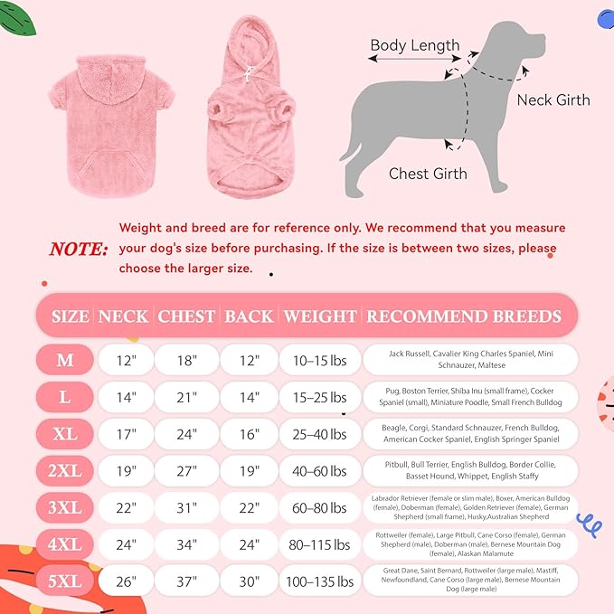 Dog Sweaters for Large Dogs,Dog Hoodie,Warm Fuzzy Fleece Sweatshirt with Hood & Pocket,Leash Hole,Cozy Cold Weather Pet Clothes Sweater Hoodie for Large Dogs(Pink,2XL)