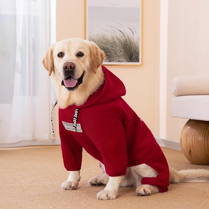 Dog Hoodies Winter Coat for Large Medium Dogs, Pullover 10 Legs Warm Coat Hooded Sweatshirt, Fleece Hoodie for Cold Weather (Red, 3X-Large)