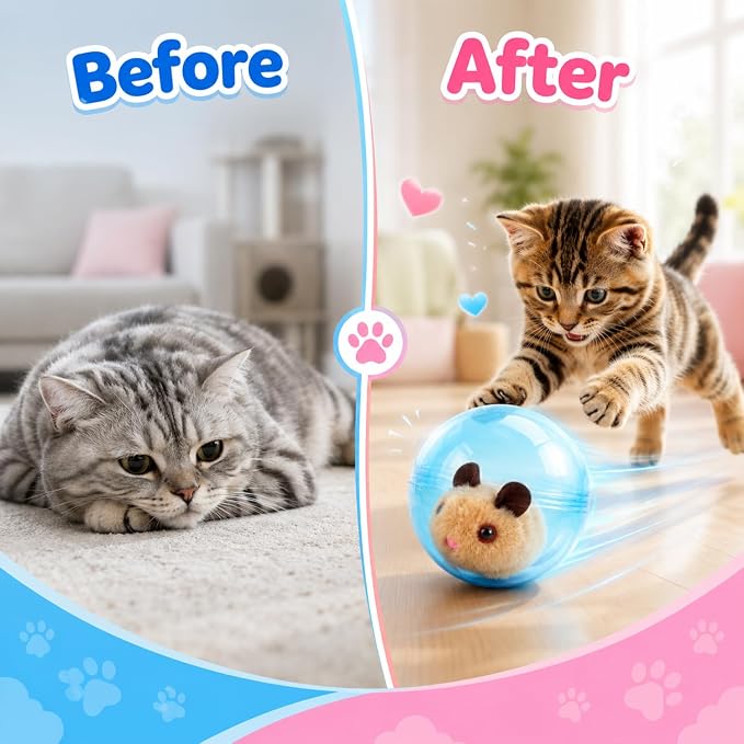 Self-Rolling Interactive Cat Ball, Electric Hamster Running Rolling Ball Toy, Rotate 360° Spin Moving Cat Ball, Fun Indoor Interactive Pet Ball for Cats Dogs Chasing，Pink