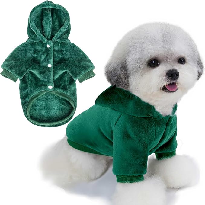 FabriCastle Dog Hoodie Sweater for Small Dogs Boy and Girl, Dog Clothes XS XXS Puppy Sweatshirt, Pet Outfit, Cat Clothing Super Soft Warm Snap On Closure (Dark Green, XX-Small)