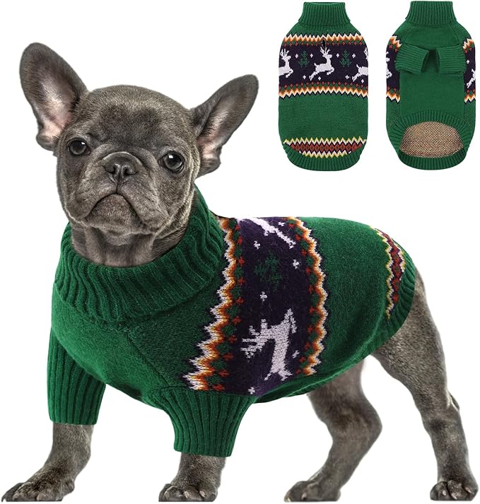 Queenmore Dog Christmas Sweater,Turtleneck Knitted Pullover Xmas Pet Clothes Sweatshirt,Christmas Outfit, Warm Dog Sweaters for Small Dogs Boy Girl,XmasDeer,XL