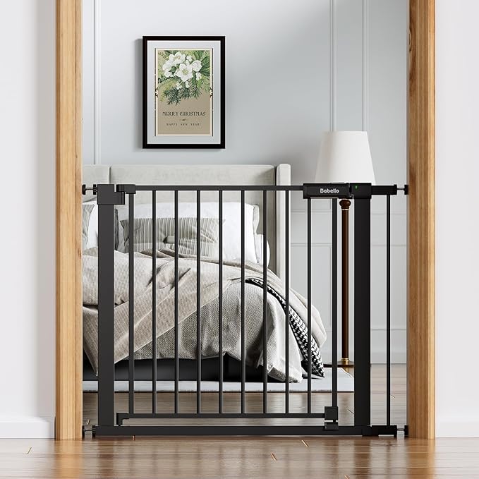 Babelio Baby Gate for Stairs No Drilling, PressGuard, 36-41 in Dog Gate | Pressure/Wall Mount, Dual Lock with Indicator, Auto Close, Heavy Duty, Easy Install for Doorways, Kitchens, Hallway, Black