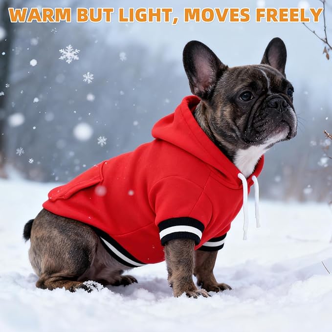 KOOLTAIL Dog Christmas Hoodie with Leash Hole & D-Ring, Thick Fleece-Lined Winter Warm Dog Clothes Cold Weather Coats, Soft Pet Sweater Sweatshirt for Small Medium Large Dogs Puppy Boys Girls, Red L