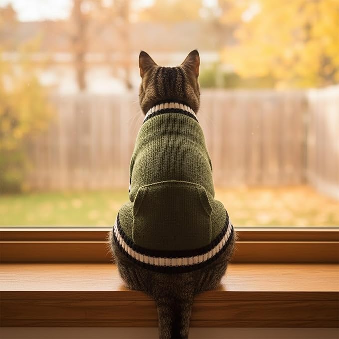 Grewear Pets Knit Sweater with Knit Back Pocket, Warm Comfortable Sweater for Pets, Soft Cozy Winter Pet Clothes, Stylish Multi-Colored Sweater for Dogs & Cats Olive S