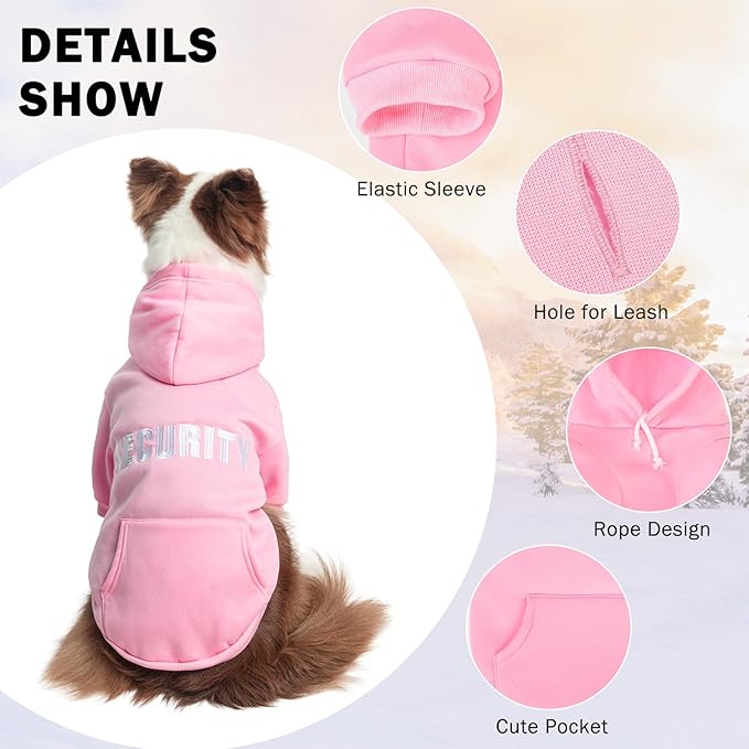 SCENEREAL Security Dog Hoodie Sweater for Large Medium Small Dogs, Embroidered Dog Clothes with Hat Pockets and Leash Hole, Soft Warm Fleece Pets Cold Weather Halloween Costumes for Boys Girls