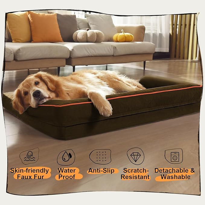 Small Dog Bed Waterproof Orthopedic Dog Beds for Medium Sized Dogs Comfy Pet Cat Bed with Sides, Washable Removable Cover