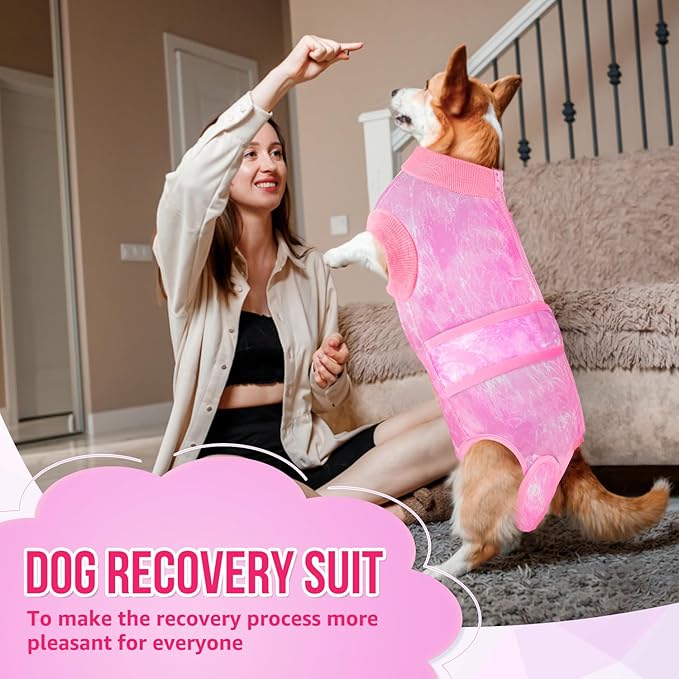 SlowTon Dog Surgery Recovery Suit - Zipper On Dog Onesies After Surgery for Female Male Dogs, Abdominal Wounds Bandages Cone/E-Collar Alternative Dogs Surgical Body Suit Shirt (Pink, XXL)
