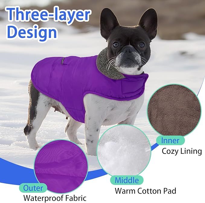 MIGOHI Warm Dog Winter Coat - Winter Dog Jacket, Reflective Windproof Fleece Vest with Leash Hole and Furry Collar