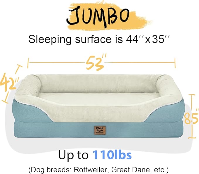 Washable Orthopedic Large Dog Bed - Removable Orthopedic Dog Bed XL with Bolster Extra Large Dogs Beds with Washable Cover Non-Slip Bottom