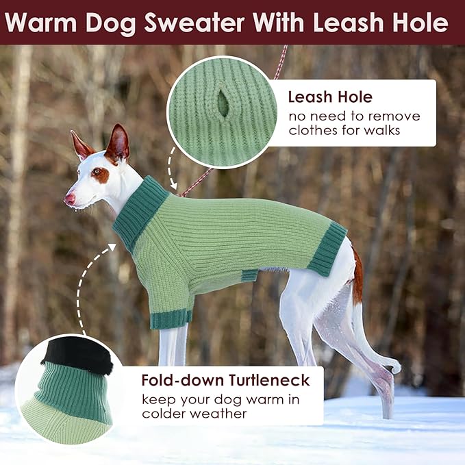 Great Dane Dog Sweater, Warm Stretchy Dog Sweater with Leash Hole, Winter Turtleneck Knit Sweaters for Extra Large Dogs, Thick Christmas Pet Sweaters Cold Weather, Green 5XL