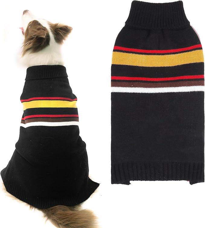 PAWCHIE Dog Sweater for Large Size Girls Boys, Warm Coat Turtleneck Thick Clothes With Leash Hole, Stretchy Knitted Outfit for Small to Large Doggy Puppy Cat, Black XL