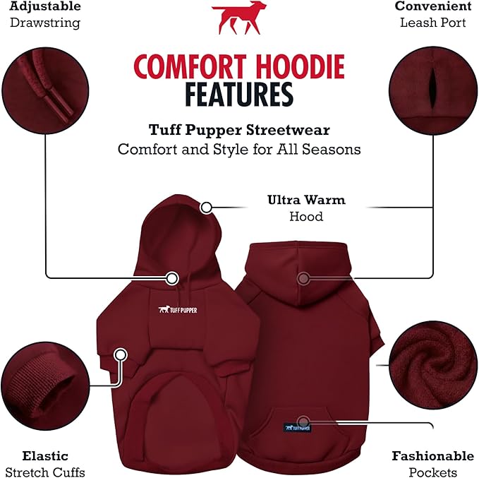 Tuff Pupper Dog Hoodie | Premium Quality Insulated Fabric | Ultra Soft Interior for Superior Comfort | Elastic Cuffs & Drawstring for Warmth | Stretch Fit Suitable for All Breeds (Red, XS)