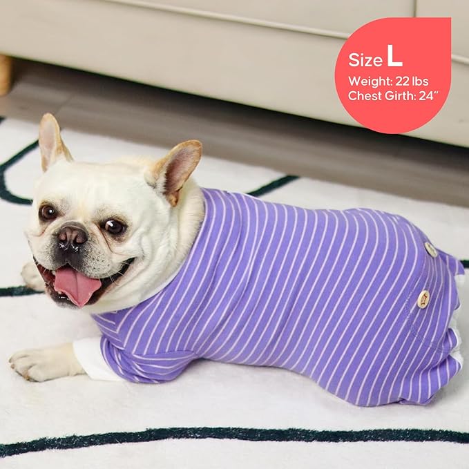 KYEESE Dog Pajamas Stretchable 4 Legs Doggie Jammies Striped Dog PJS Jumpsuit Lightweight Onesie Puppy Pajamas Soft Breathable Cozy Pet Outfit PJS Comfortable Sleepwear,Purple Striped, X-Small